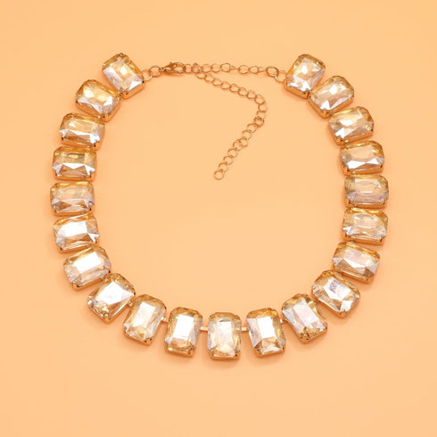Crystal Rhinestone Gemstone Choker Collar Necklace for Women Sparkly Colorful Emerald Neck Chain Statement Necklace...