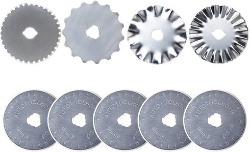 AUTOTOOLHOME 45mm Rotary Cutter Set with 9 Pack Replacement Rotary Blades Skip Rotary Blades Pinking Rotary Blades for Sewing Fabric Leather Quilt...