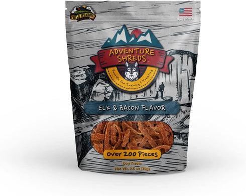 Wild Meadow Farms - Adventure Shreds Elk & Bacon Dog Treats, Soft & Thin Dog Treats for Training & Rewards, Grain-Free Snacks for Pets of All Bree...