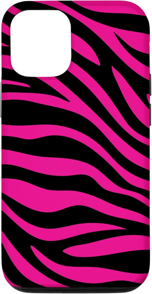 iPhone 14 Zebra Animal Print Pattern Black and Pink Cute Phone Case...