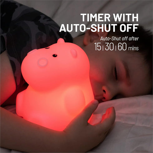 Lumipets Remote Control Silicone Night Light for Kids - Hippo Design with 9 Soft Colors & Sleep Timer - Rechargeable, Battery-Operated Lamp for Be...