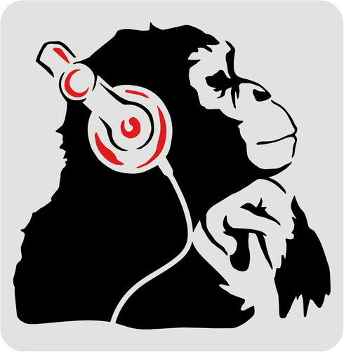 FINGERINSPIRE Banksy Thinking Monkey with Headphones Stencil 11.8x11.8inch Reusable Banksy Chimpanzees Stencil DIY Banksy Decoration Stencil for P...