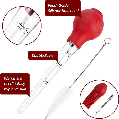 Turkey Baster Food Grade for Cooking & Basting, Detachable Round Bulb, Baster Cooking Good for Meat Poultry Beef Chicken, with Cleaning brush, inj...