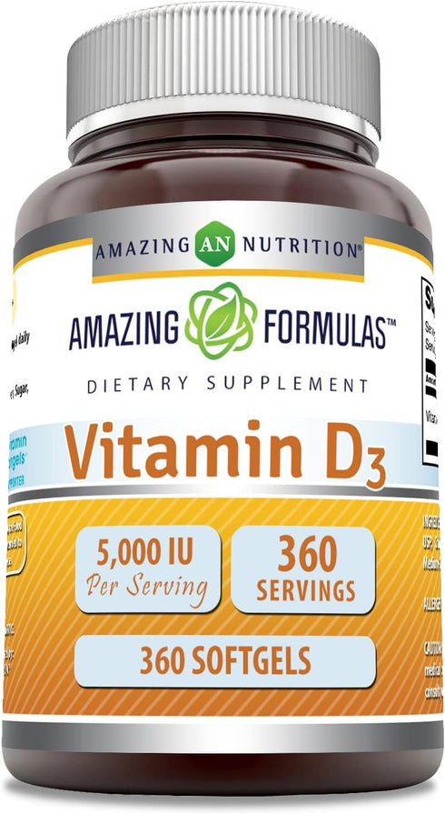 Amazing Formulas Vitamin D3 Cholecalciferol Supplement | 5000 IU Per Serving | Softgels | Non-GMO | Gluten-Free | Made in USA (360 Count)...