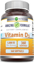 Amazing Formulas Vitamin D3 Cholecalciferol Supplement | 5000 IU Per Serving | Softgels | Non-GMO | Gluten-Free | Made in USA (360 Count)...