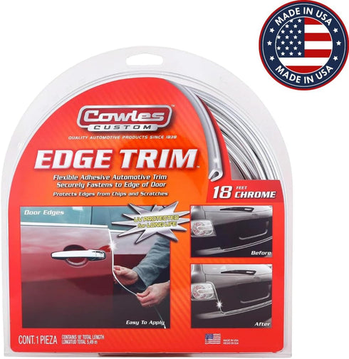 Cowles Custom - Enhanced 18ft Chrome U-Channel Edge Guard Trim, 18feet Rubber Bumper Protector accessory, Door Guard for Cars, Trucks, SUV, ATV, B...