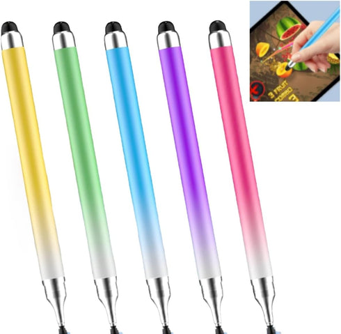 Universal 2 in 1 Stylus Pens for Touch Screens - Compatible with iPad, iPhone, Android, Microsoft Tablets, Phones, Surface - Pack of 5 in Blue, Gr...