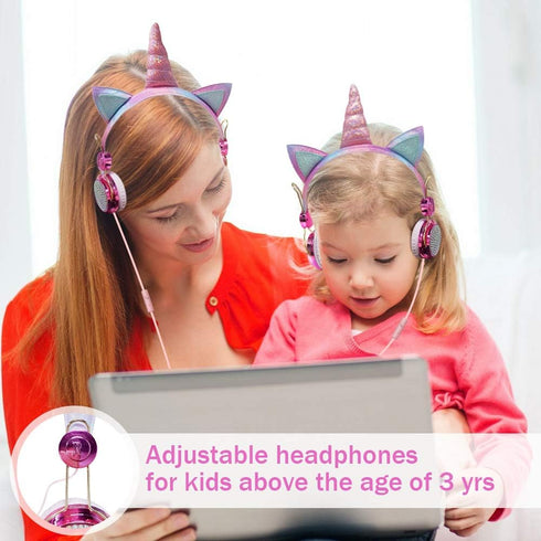 Unicorn Kids Headphones for Girls Children Teens, Wired Headphones for Kids with Adjustable Headband, 3.5mm Jack and Over On Ear Headset w/Mic for...