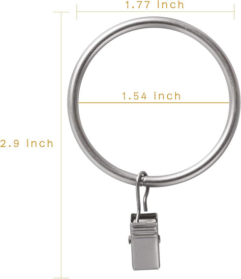 Lansian 20pcs Rustproof Drapery Matte Stainless Steel Metal Curtain Rings with Clips,Tension Curtain Hangers Clips, Decorative Curtain Rod Window,...
