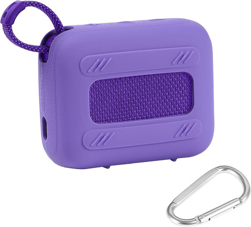 for JBL Go 4 Waterproof Bluetooth Speaker Silicone Cover Case, Portable Silicone Travel Case with Carabiner, Protective Skin Case (Purple Case) - ...
