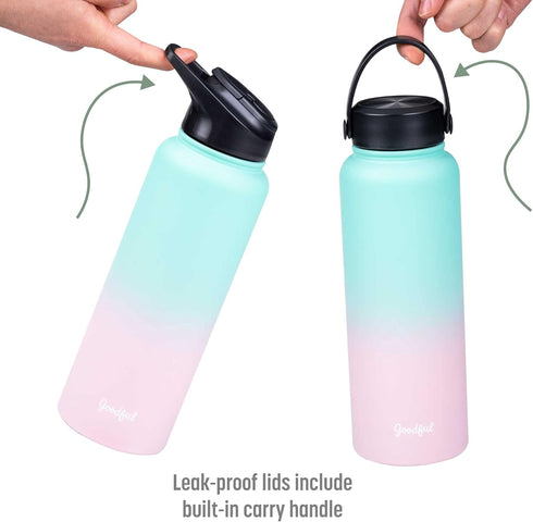 Goodful Double Wall Vacuum Sealed, Insulated Water Bottle with Two Interchangeable Lids, Sipping or Chugging Lids, Leak-Proof, Wide Mouth for Drin...