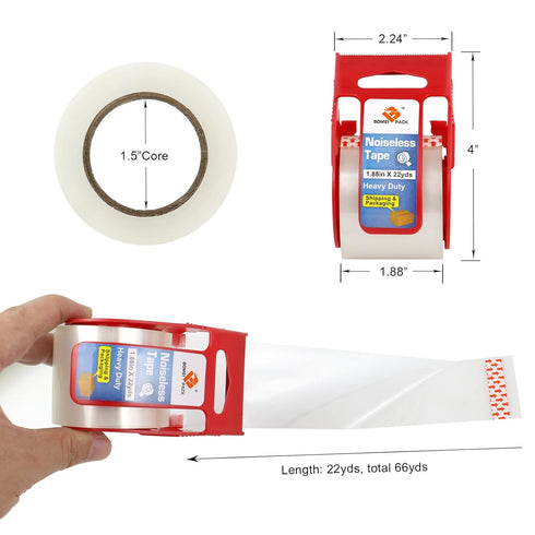 BOMEI PACK Clear No Noise Packing Tape with Dispenser,Heavy Duty Noiseless Packaging Tape for Shipping and Storage,Industrial Strong Moving Tape f...