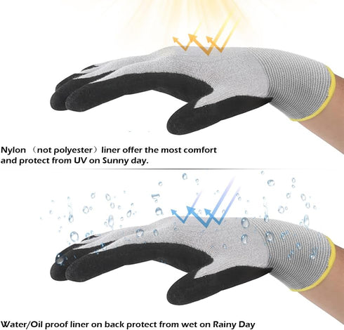 Water Resistant Work Glove,15g Nylon Liner, Nitrile Coating Utility Work Use...