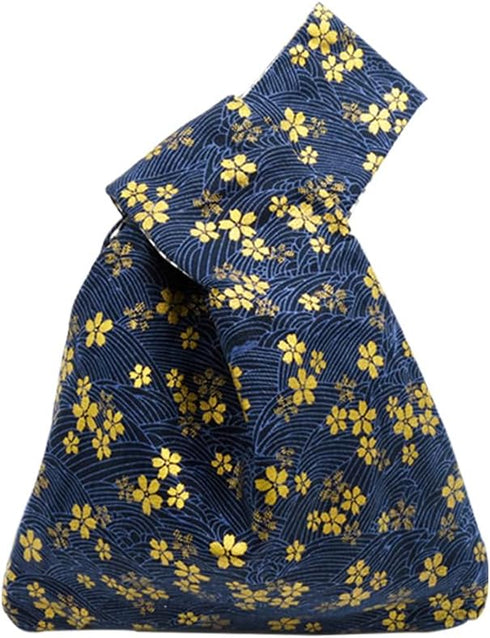 BAR Stylish Cotton Japanese Pattern Wrist Bag Sleeve Knot Pouch Portable Canvas Tote Purse for Female, Women (Blue Flower)...