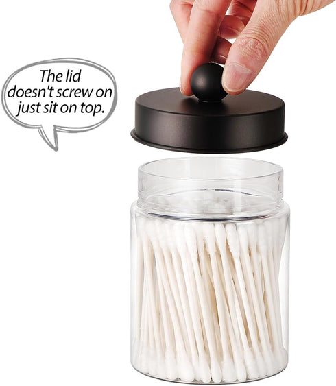 3PC Farmhouse Decor Qtip Holder Apothecary Jars Bathroom Vanity Storage Organizer -Countertop Canister Plastic Container &Cute Stickers for Cotton...