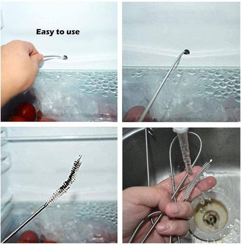 Extra Long Pipe Tube Cleaner Fridge Drain Pipe Dredging Tool Flexible Drain Brush Skinny Tube Spiral Cleaning Brush Drinking Straw Cleaner Brush N...