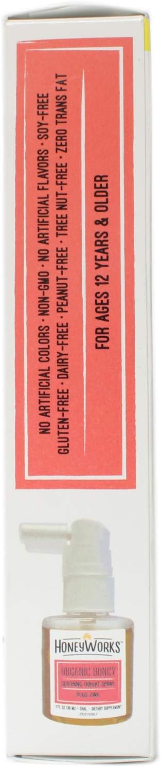 HoneyWorks Adult Throat Spray for Sore Throat Relief, 1 Oz, Soothing Non-GMO USDA Organic Dark Honey + Zinc, Fast-Acting Relief, Ages 12 Years+...