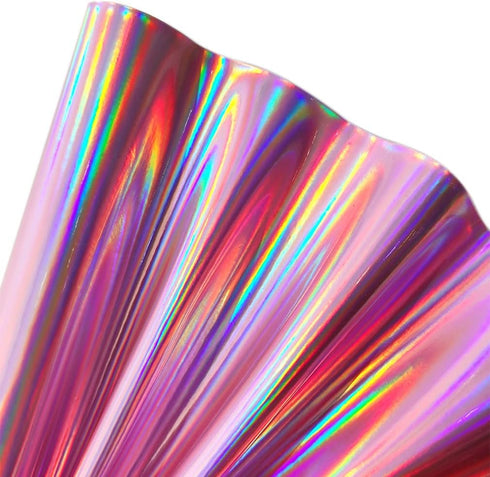 11.8"x53" Holographic Faux Leather Fabric, Mirror Reflective Vinyl for DIY Hair Bows Bags Sewing Crafts (Pink)...