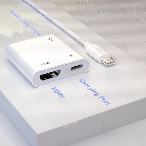 HDMI Adapter for iPhone to Projector, Plug & Play 1080P HD HDMI Digital AV Adapter, Sync Screen HDMI Connector Cable with Charging Port for iPhone...