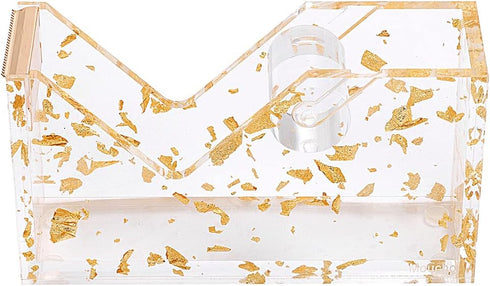 Stylish Acrylic Tape Dispenser with Ruler - Gold Leaf Finish - Enhance Your Office Experience for Masking Tape, Heat Transfer Tape Sublimation, Pa...