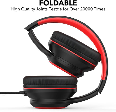 A8 Over-Ear Headphones with Microphone, Lightweight Folding Stereo Bass Headphones with 1.5M No-Tangle Cord, Portable Wired Headphones for Smartph...