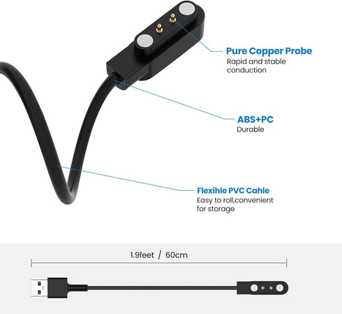 Replacement Charger Compatible with IDW13/IDW16/IDW19-TOOBUR/VrpeFit/Konitee/MILOUZ/Gydom/Fitpolo/Faweio/Amzhero/Woneligo Watch Charger Cable USB ...