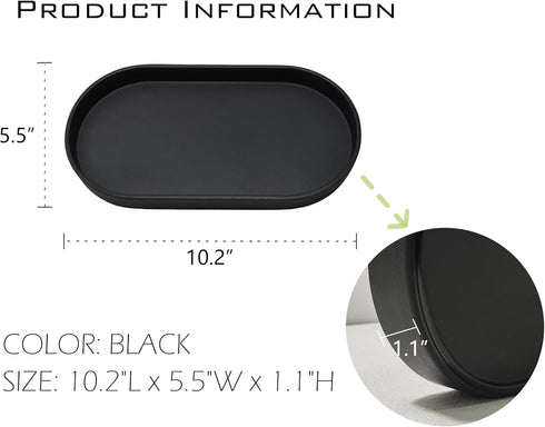 Black Small Tray (10 inch), Oval Tray for Kitchen Counter, Bathtub Bathroom Vanity Items, Countertop Organizer, Coffee Accessory, Bar, Serving Sea...