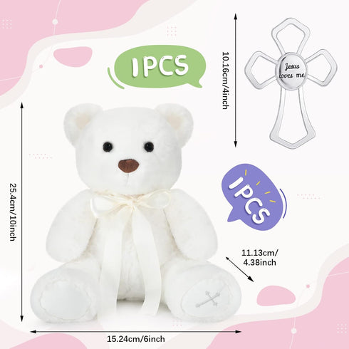Karenhi 10 Inch The Lord's Prayer Bear with Ribbon Stuffed Bears Plush White Plush Stuffed Animal Religious Baptism Gifts for Girls Boys Baby...