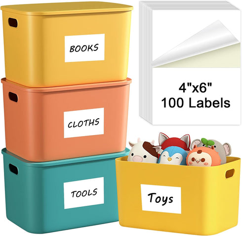 MaxGear 4x6 inch Removable Labels 100 Pcs, Water/Oil/Tear Resistants No Residue for Home Packing Box and Storage Bins, Matte White Paper Sheets, P...