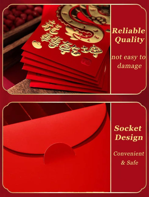 24PCS Chinese New Year Money Envelopes, Lucky Red Envelopes with Gold Foil, 2024 Dragon Year Red Pocket for Kids Adults, Chinese Spring Festival R...