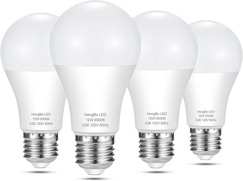 A19 LED Light Bulbs 100 Watt Equivalent, HengBo 6500K Daylight White Light Bulb, 12W 1200 Lumens, Non-Dimmable, E26 Standard Medium Base Super Bri...