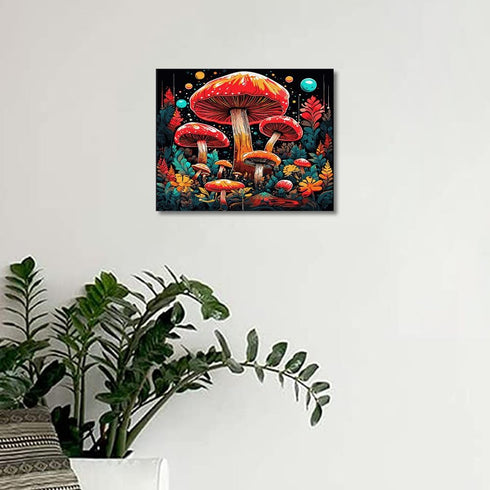Paint By Number for Beginner Mushroom Paint By Number Adult DIY Paint By Numbers Black Background Paint By Numbers Art Decor Red Mushroom Painting...