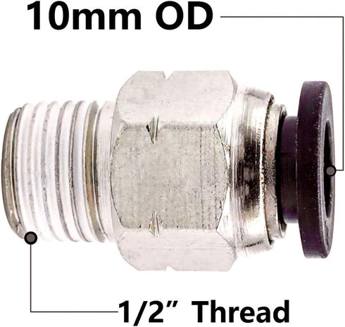 Beduan Pneumatic Push to Connect Fittings Male Straight PC 10mm Tube OD x 1/2 Inch Male Thread Push Lock Fittings (Pack of 10)...