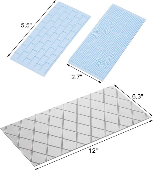 10Pcs/Set Fondant Impression Mat, Tree Bark Brick Stone Wall Flower Cobblestone Diamond Quilted Grid Texture Design Embossed Lace Embossing Mold D...