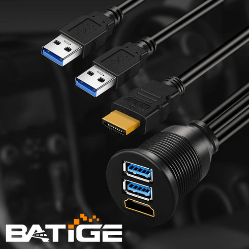 BATIGE Dual USB 3.0 & HDMI Male to Female Car USB Flush Mount Extension Cable USB 3.0 Dash Mount for Car Truck Boat Motorcycle - 3ft......