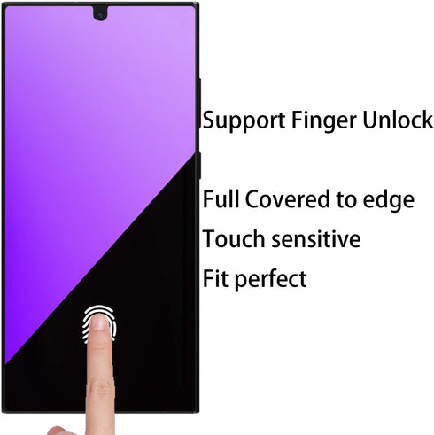 2 Pack Anti-Blue Privacy Screen Protector for Samsung Galaxy S24 Ultra Anti-Spy Soft Film Support Finger Unlock + 2 Pack Camera Lens Glass Protect...