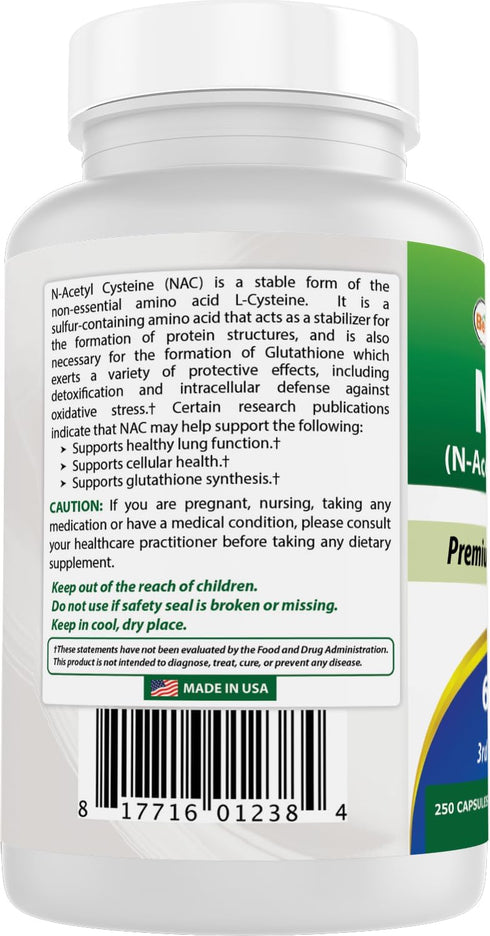 Best Naturals NAC - N Acetyl Cysteine 600 mg 250 Capsules - n Acetyl cysteine - Powerful antioxidant...