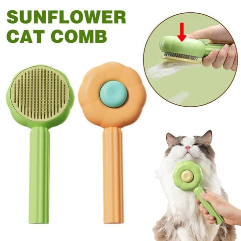 Andy's Orchids 2pcs Pet Hair Cleaner Brush, Pet Hair Cleaner Brush Self Cleaning Pet Hair Re mover Sunflower Shape Dog Brush Hair Removal Button C...