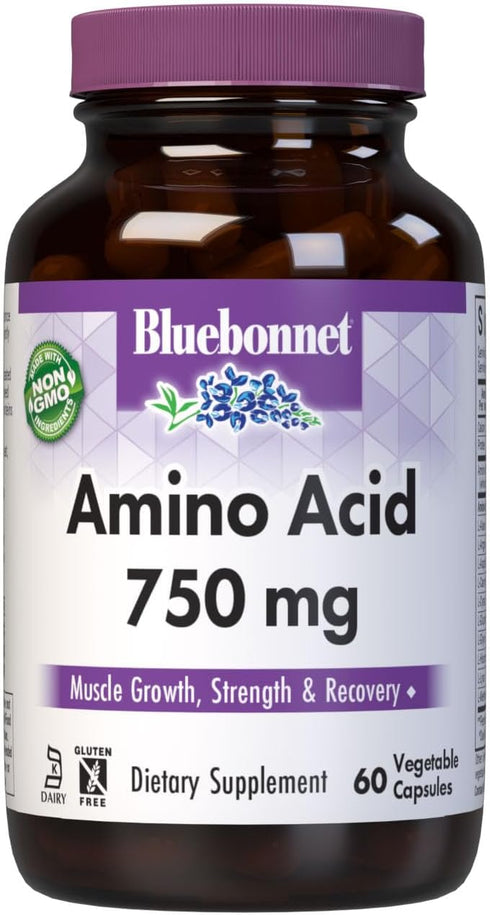 Bluebonnet Nutrition Amino Acid 750mg, High Potency, for Muscle Health*, Soy-Free, Gluten-Free, Non-GMO, Kosher Dairy, White 60 Vegetable Capsules...