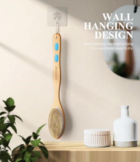 POPCHOSE Shower Brush with Soft and Stiff Bristles, Dual-Sided Long Handle Back Scrubber Bath Brush Body Exfoliator for Wet or Dry Brushing, Dry B...