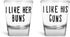 AW Fashions - I Like Her Buns, I Like His Guns - Wedding Gift For Newlyweds Couples - Funny Engagement Or Anniversary Present - 2 Pack Round Set o...