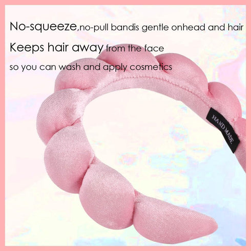 Puffy spa Headband for Washing Face, Velvet Makeup Headband, Set of 2 Skincare Headbands, Bubble Skincare Headbands with Face Wash Wristbands, Puf...