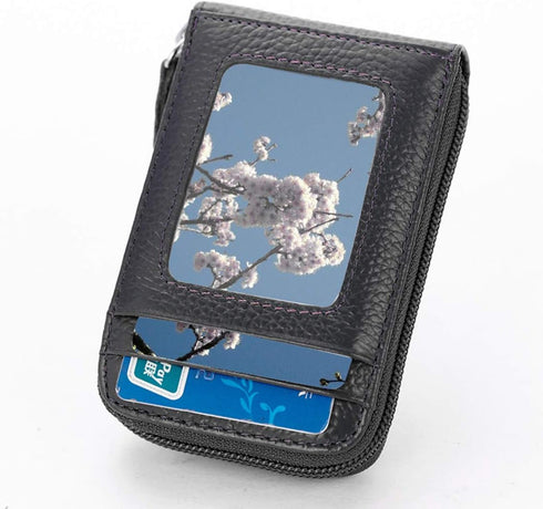 BAKUN Premium Leather Slim Zipper Business/Credit Card Wallet Case Holder with Clear Photo Slot, Security Travel Wallet(Black)...
