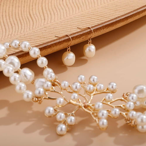 1920s MultiLayer Pearl Necklace with Brooch Faux Pearls Necklace Set Vintage Bridal Pearl Necklace Earrings Jewelry Set...