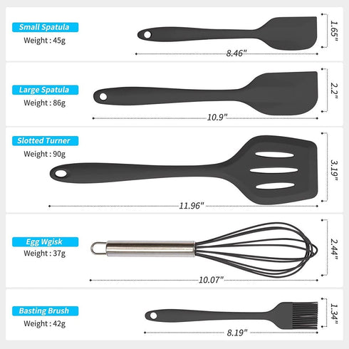 Silicone Cookware, Silicone Spoon 5 pcs, a Set of Kitchen Accessories of 5 pcs., Easy to Clean Silicone Kitchen Utensils, Cookware With Nonstick C...