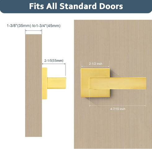 EHOMEWARE 1 Pack Heavy Duty Dummy Door Handle Interior Lever Set, Single Sided Gold Door Knob for Interior Doors, Right/Left Handing...