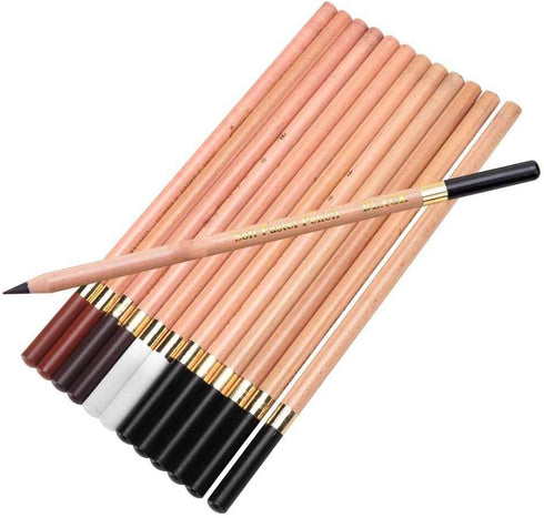 12PCS 4 Colors Sketching Pencils Wooden Charcoal Drawing Pencil Art Supplies with Gift Box for Art Students, Beginners, Professional Painter, Whit...
