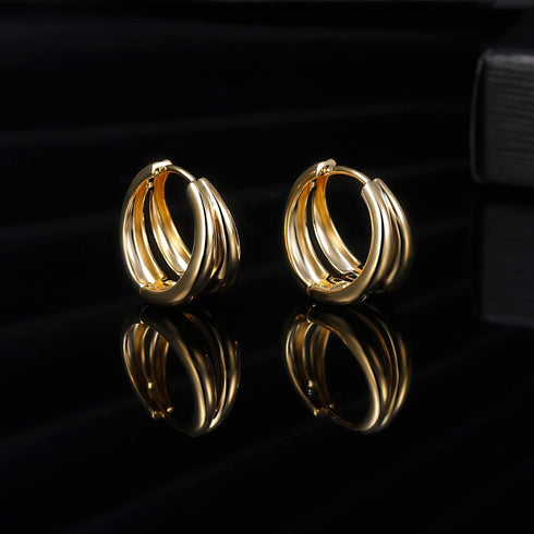 18K Gold Plated Hoop Earrings for Women Double Hoops Huggies Punk Earrings for Tenngirls...