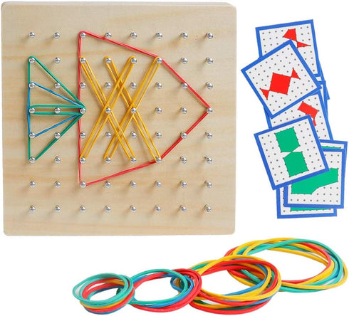 Wooden Geoboard Math Manipulative Material Graphical Geo Board Montessori Educational Toys Array Block Pattern Cards and Rubber Bands STEM Puzzle ...