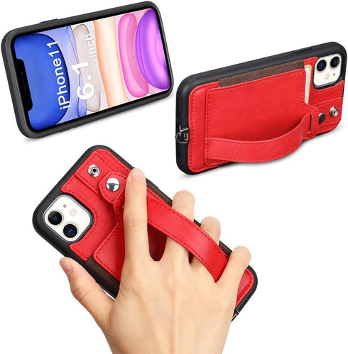 TOOVREN for iPhone 11 Wallet Lanyard Case Protective Cover with PU Leather Card Holder Adjustable Detachable Phone Lanyard Stand Strap for iPhone ...